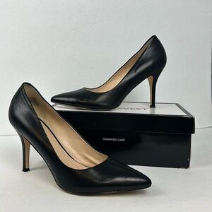 Nine West Pumps  NWFLAX Black Leather Pointy Heels Sz 10